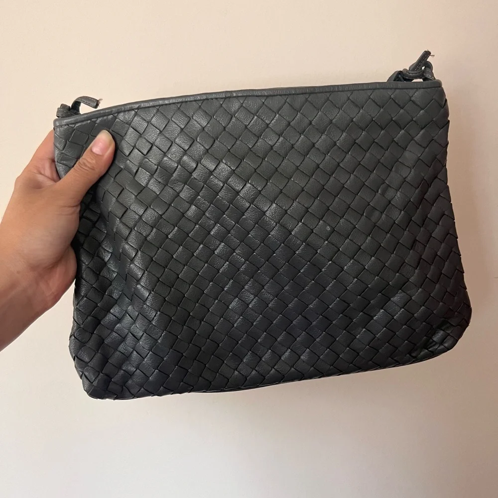 Elegant Gray Woven Leather Shoulder Bag Vintage Meyers made in USA - Picture 6 of 8